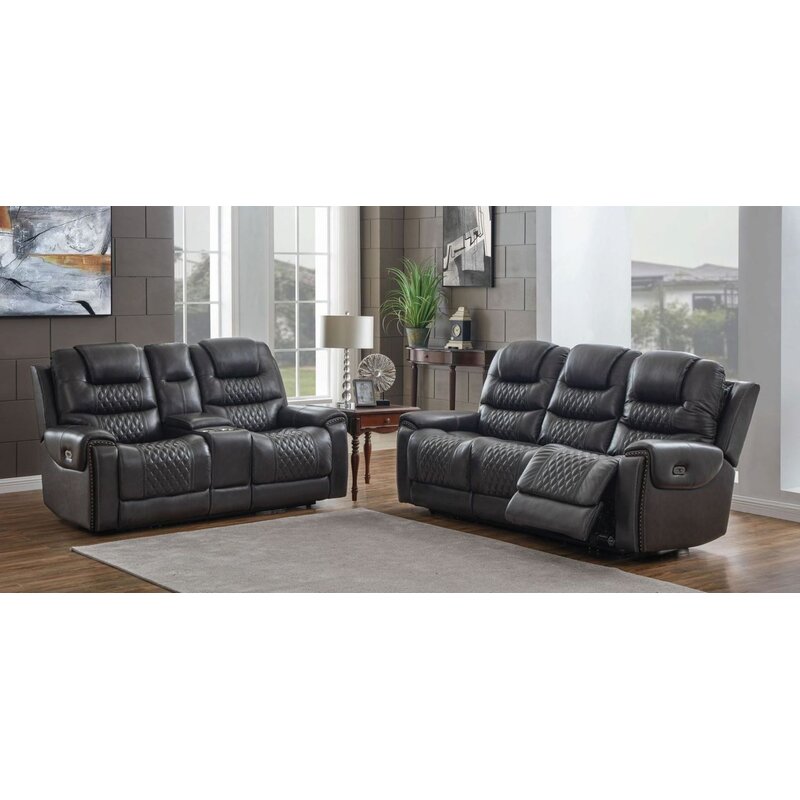 Latitude Run® Gardena 2 Piece Genuine Leather Reclining Living Room Set